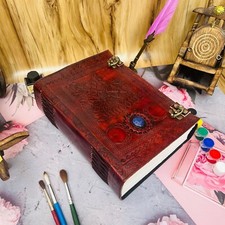 Grande libro delle ombre diario in pelle marrone 620 pagine Morrigan grimoire...