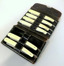 RARO ANTICO SET BARBA SHEFFIELD 6 RASOIO George Butler & Co CUSTODIA ENGLAND 800