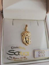 Ciondolo medaglia pendente religiosa unisex volto Gesù in oro giallo 750 18 kt 