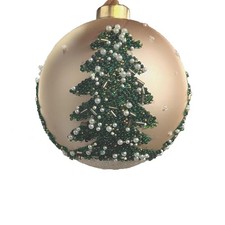 Palla di Natale vetro avorio con decoro albero diam.10 cm decorazioni albero