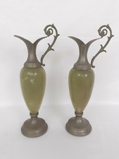 Set 2 Anfore In Onice E Peltro Vintage