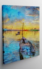 QUADRO MODERNO STAMPA TELA MODERNI QUADRI ASTRATTO BARCA TRAMONTO MARE SOLE T461