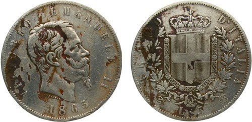Italy 1865t lire silver - italy, 5
