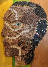 Mosaico Testa Africana tonalità marrone e nero con inserti d'oro 