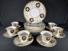 Raro set snack demitasse porcellana Wallendorf XIX secolo dipinto a mano 19 pezzi