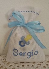 Sacchetti sacchettini per confetti battesimo ricamati a punto croce 