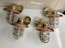 Set 4 Applique da Parete Nautiche Paratia Marina con Paralumi in Rame -Decorazione Costiera