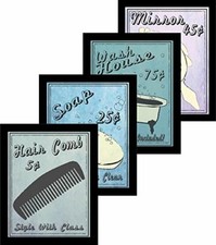 FRAMED BATH SET of  4 Vintage