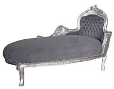 Chaise longue barocco antico pouf divano rococò argento sdraio grigio legno massello