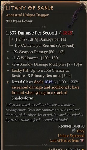 Litany sable warlock 900 ip - litany,