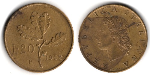 Italia lire 1958 - italia, 20