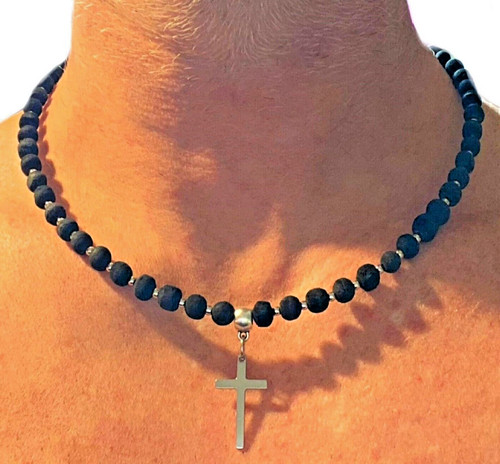 Collana con croce rosario - , nero