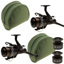 Mulinello Carpa x2 Carp Fishing Freespool Tutto Nero Lineaeffe 60 con Custodie Mulinello