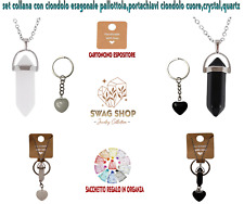 set collana con ciondolo esagonale portachiavi cuore crystal quartz etnico