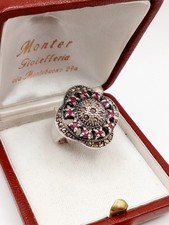 Anello Cocktail Vintage Donna Argento 925 Rubini Marcasiti Antico M 14 Art Decò