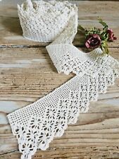 Pizzo Bordura Ad Uncinetto Filet Cotone Fine Color Avorio Metri 3,5 Altezza 6 cm