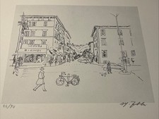 ❤️ N. 4 Litografie Alfredo Fabbri Comune Montecatini Terme Quadri Caffè Centro