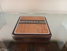FOSSIL scatola orologio da polso di metallo Marrone giallo vintage.