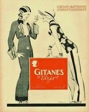 PUBBLICITA'  1931 SIGARETTE GITANES MODA DONNA ELEGANZA STILE FUMO RENE' VINCENT