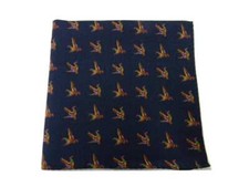 Pochette lana uomo blu fazzoletto da taschino wool motivi caccia uccelli fagiani