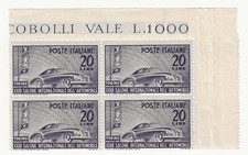 1950 Repubblica italiana - Quartina 20 l. 32° Salone Auto a Torino MNH**