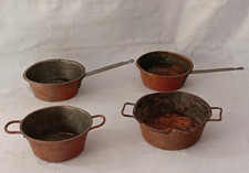 LOTTO 4 ANTICHE PICCOLE PENTOLE PADELLA STAGNATE CASSERUOLA IN RAME. CS53
