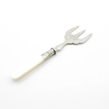 Antica forchetta carne placcata argento manico madreperla c1920s servizio tavola vintage