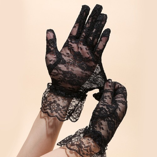 Guanti dito pizzo nero - in,