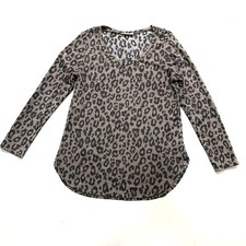 NWOT a.gain Women Plus Size 1XL Leopard Long Sleeve Scoop Neck 