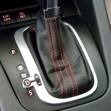 CUFFIA CAMBIO AUTOMATICO per GOLF DSG  in VERA PELLE NERA cuciture rosse