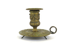 CANDELIERE ANTICO PORTA CANDELA BUGIA IN OTTONE STILE ECLETTICO EPOCA 800 SR10