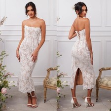 Abito V. Chapman Capulet bianco chantilly pizzo senza spalline NUOVO con etichette