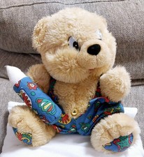 Peluche pupazzo orso orsetto vintage con salopette e matita 23 cm 