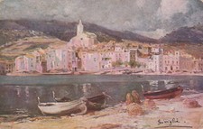 sl565 - Cadaques cartolina illustratore Siviglia tibro visitate tripoli 1927  FP