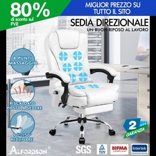 ALFORDSON Sedia Ufficio Massaggi Sedile per Computer Esecutivo Riscaldato Bianco
