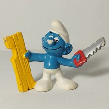 Carpenter Smurf With Wood Saw Schleich Peyo The Smurfs Figure Vintage 