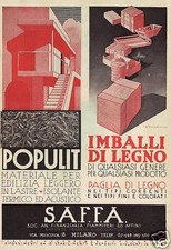 PUBBLICITA' 1936 POPULIT SAFFA EDILIZIA IMBALLAGGI PAGLIA LEGNO CASSA NICOULINE
