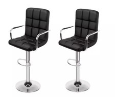 Sgabello Bar Casa  Set 2 Pezzi Stile Moderno Nera Nero Sedia Con Braccioli