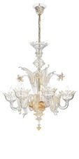 Lampadario in Vetro di Murano soffiato cristallo oro 5 LUCI Classico Made Italy
