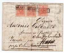 RISPEDIZIONE - 1852 LOMBARDO VENETO C.15X3 ROSA TRENTO MALE TRENTO