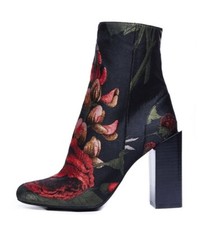 JEFFREY CAMPBELL STRATFORD NERO CON RICAMO FLOREALE E ZIP  STIVALETTI  ORIGINALI