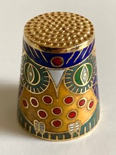 Dé coudre email chouette Owl Thimble Eule Fingerhut Ditale civetta smalto Dedal