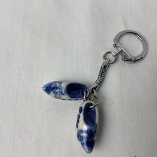 Dutch Holland VTG Souvenir Travel Key Chain Keyring Ceramic Clogs Shoes