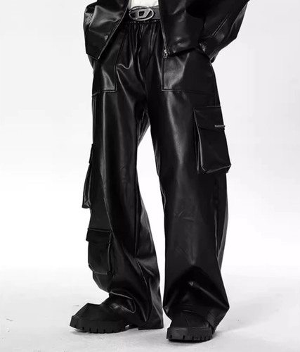 Pantaloni cargo uomo ecopelle