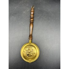 Scalda letto vintage in miniatura ottone e legno 