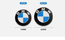 2 pezzi logo BMW emblema 82 mm e 74 mm anteriore + posteriore