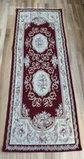 Tappeto Aubusson in Lana cm 90 x 250 di colore  Bordeaux  rosa e beige a motivi 