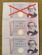 Lotto 2 Pezzi Da 1000 lire Verdi errore medusa gialla 1969 Consecutivi 