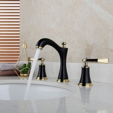 Rubinetto lavabo bagno oro e nero 3 pezzi rubinetto miscelatore doppio manico lavandino