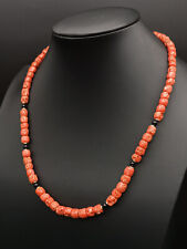 collana vero corallo rosso naturale a barilotti onice nero argento bianco 925